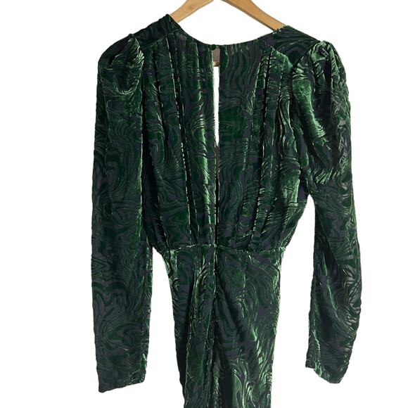 Ronny Kobo Astrid Green Animal Print Velvet Ruched Long Sleeve Midi Dress XS - Picture 12 of 14